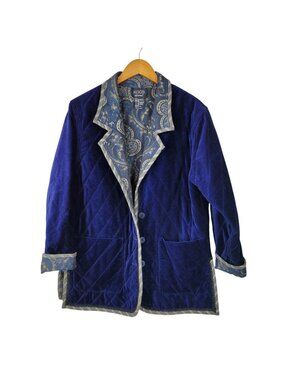 Koos of Course Quilted Velvet Jacket Reversible Small Blue Old Money Ivy League